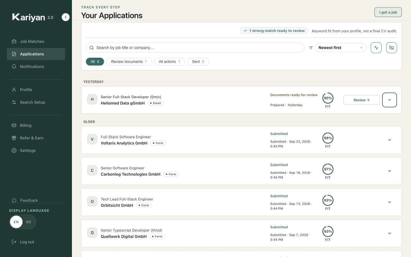 Follow the application after approval