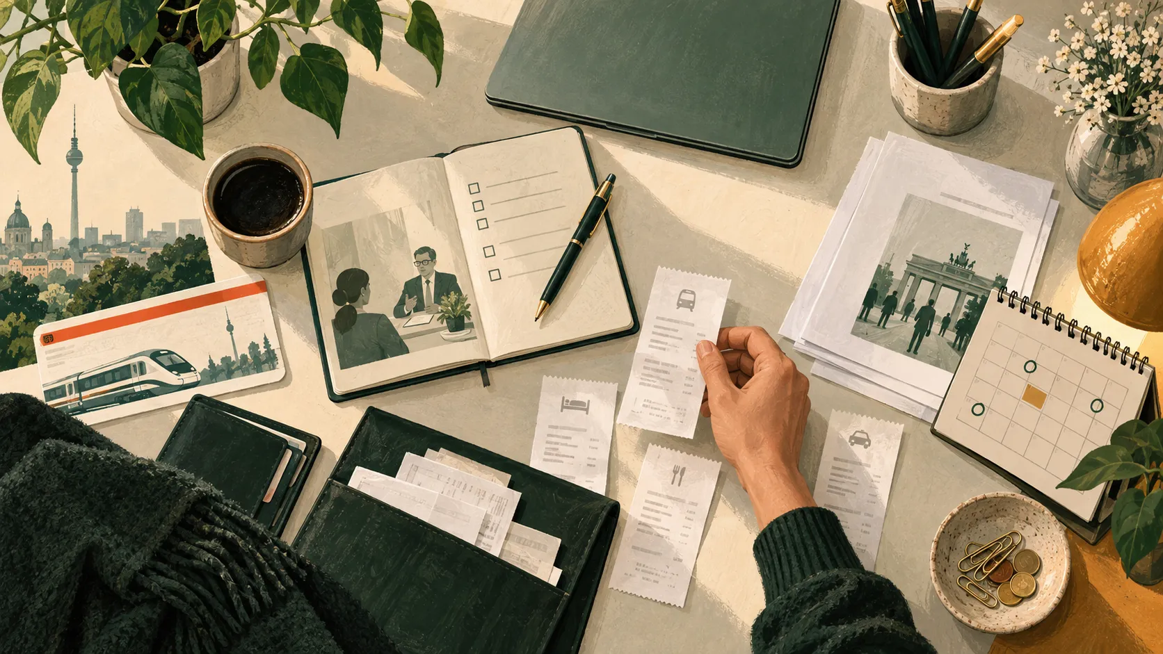 Receipts and notes laid out for job-search expense planning.